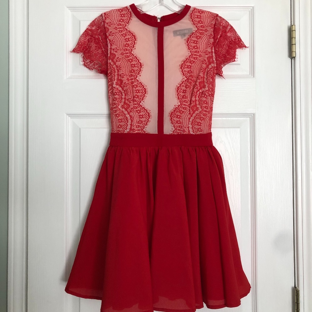 Missguided Red Lace Mesh Homecoming/Cocktail Gown
